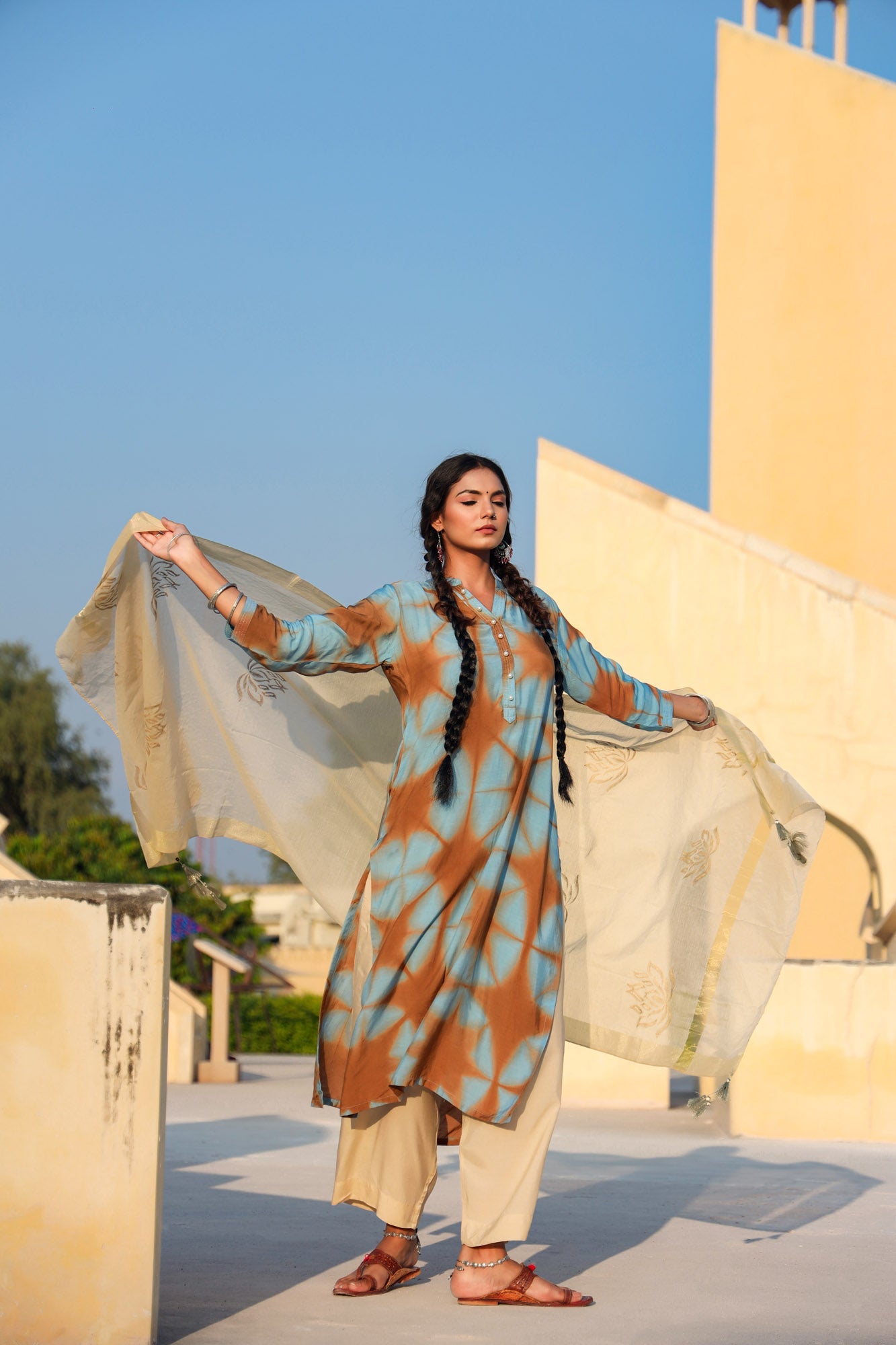 In-Sattva Mayori Pure Cotton Handcrafted Beige Straight Cut Pants|Full View