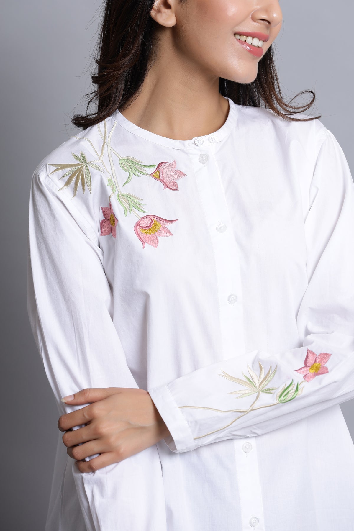 In-Sattva Mayori Pure Cotton Handcrafted Botton Down White Shirt |Side View