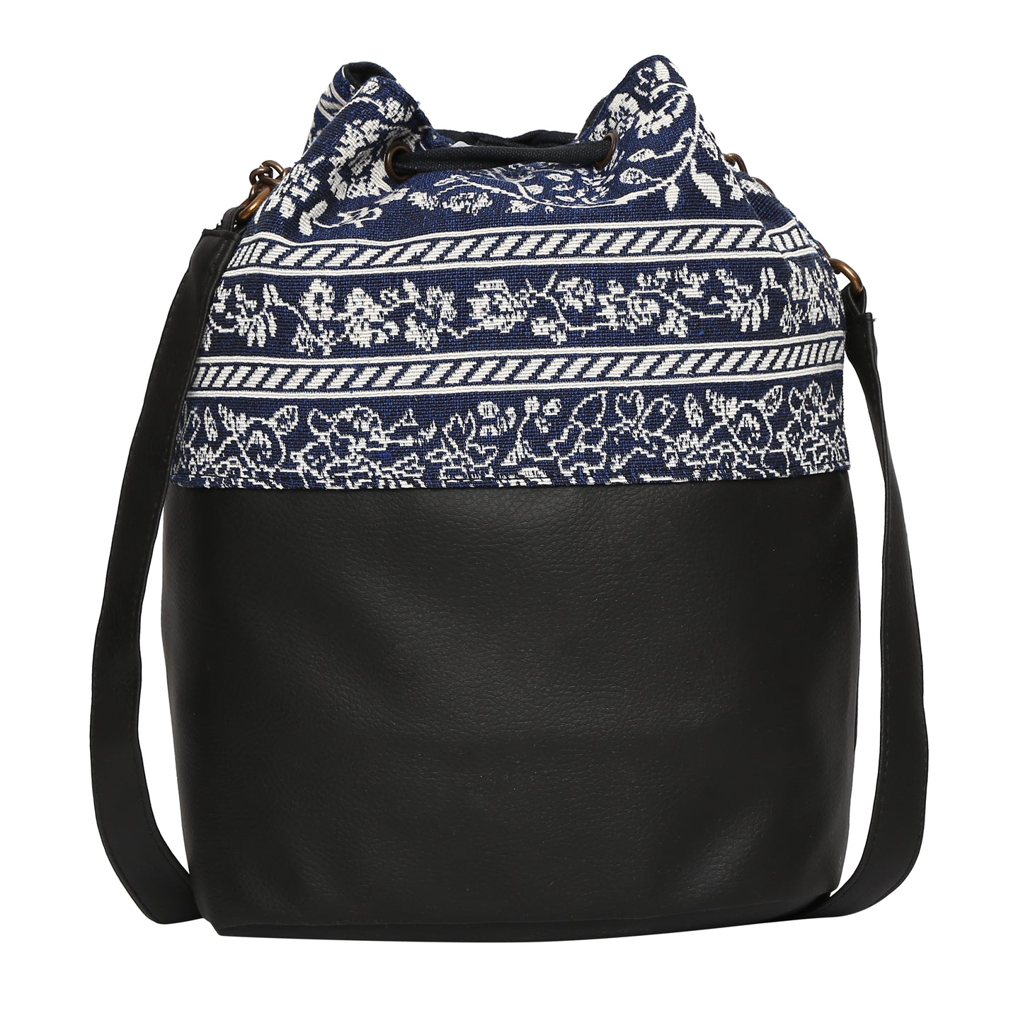 Women's Crossbody Floral Navy Blue Striped Black Bucket Bag