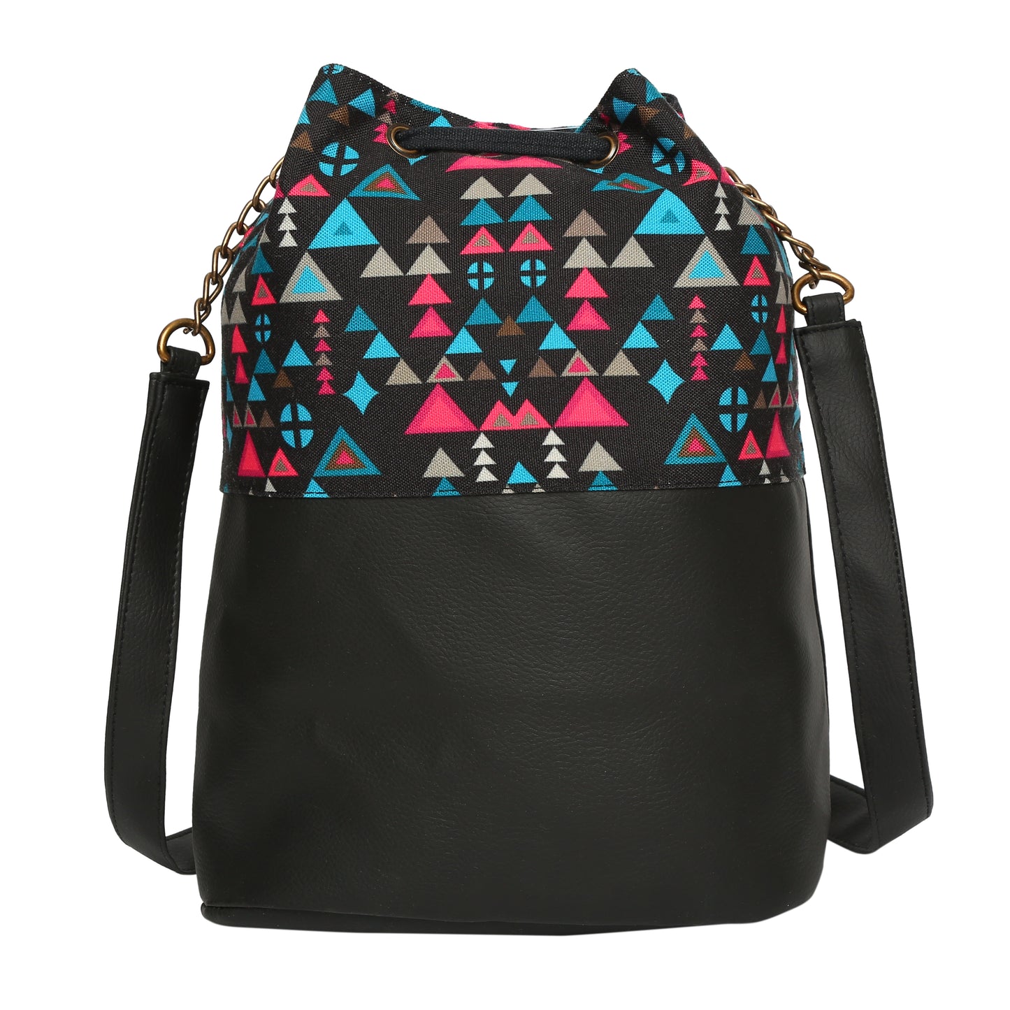 Women's Crossbody Tribal Aztec Print Black Bucket Bag