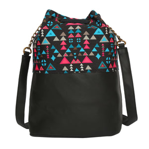 Women's Crossbody Tribal Aztec Print Black Bucket Bag