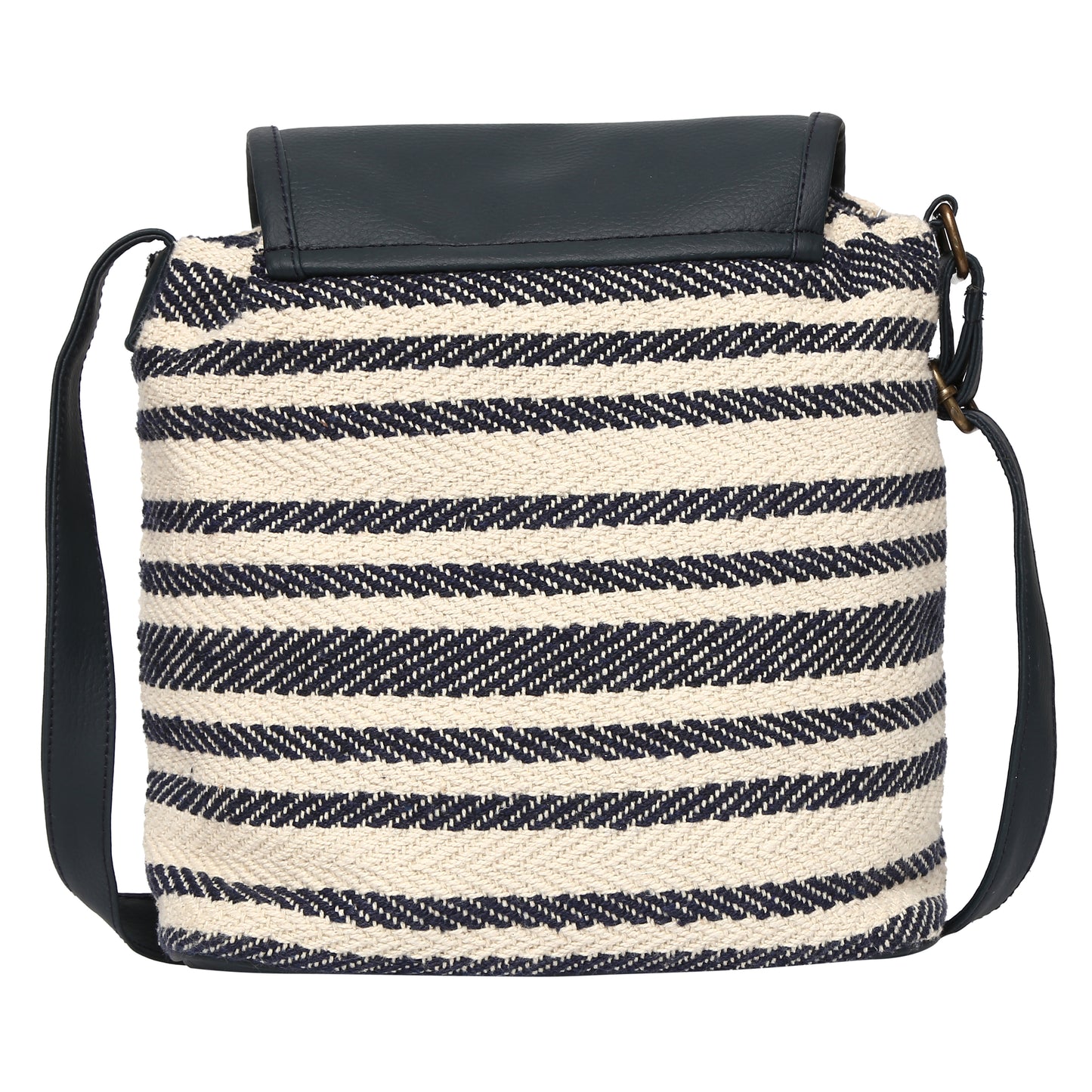 Women's Crossbody Cream and Navy Blue Striped Bucket Bag