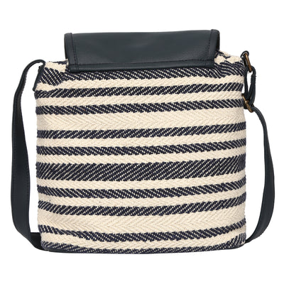 Women's Crossbody Cream and Navy Blue Striped Bucket Bag