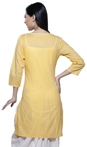 Women's Indian Ethnic Half Sleeve Pintucked Kurta Tunic Yellow