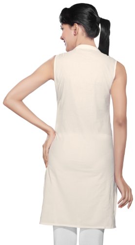 Women's Indian Ethnic Kurta Tunic Embroidered Neckline - Off-White