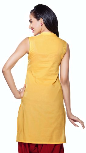 Women's Indian Ethnic Kurta Tunic Embroidered Neckline - Yellow