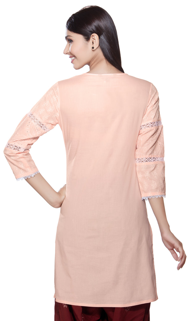 Rangmanch Women's Kurta Tunic - Lace & Sequins Work ÌÎÌ_Ì´åÇÌÎÌ__ÌÎÌ_ÌÎ_ÌÎÌ_Ì´åÌÎÌ_ÌÎ_ÌÎÌ_Ì´å« Peach Back
