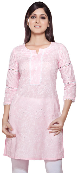 Rangmanch Women's Kurta Tunic - Lace & Sequins Work ÌÎÌ_Ì´åÇÌÎÌ__ÌÎÌ_ÌÎ_ÌÎÌ_Ì´åÌÎÌ_ÌÎ_ÌÎÌ_Ì´å« Pink Front