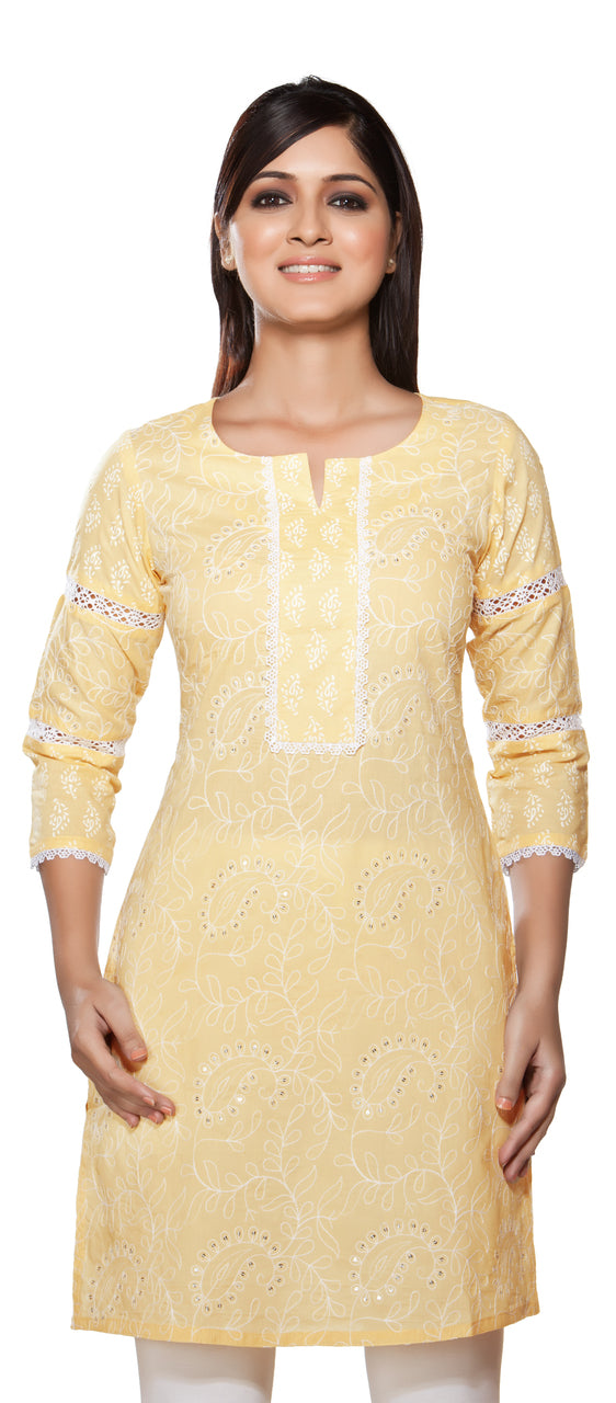 Rangmanch Women's Kurta Tunic - Lace & Sequins Work ÌÎÌ_Ì´åÇÌÎÌ__ÌÎÌ_ÌÎ_ÌÎÌ_Ì´åÌÎÌ_ÌÎ_ÌÎÌ_Ì´å« Yellow Front
