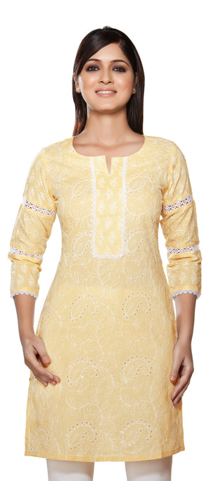 Rangmanch Women's Kurta Tunic - Lace & Sequins Work ÌÎÌ_Ì´åÇÌÎÌ__ÌÎÌ_ÌÎ_ÌÎÌ_Ì´åÌÎÌ_ÌÎ_ÌÎÌ_Ì´å« Yellow Front