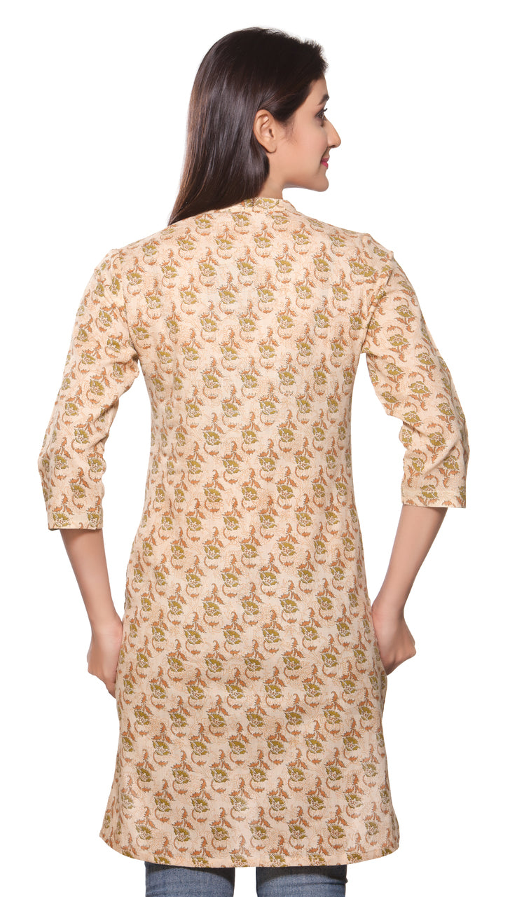 Rangmanch Women's Kurta Tunic- Leaf Print ÌÎÌ_Ì´åÇÌÎÌ__ÌÎÌ_ÌÎ_ÌÎÌ_Ì´åÌÎÌ_ÌÎ_ÌÎÌ_Ì´å« Beige Back