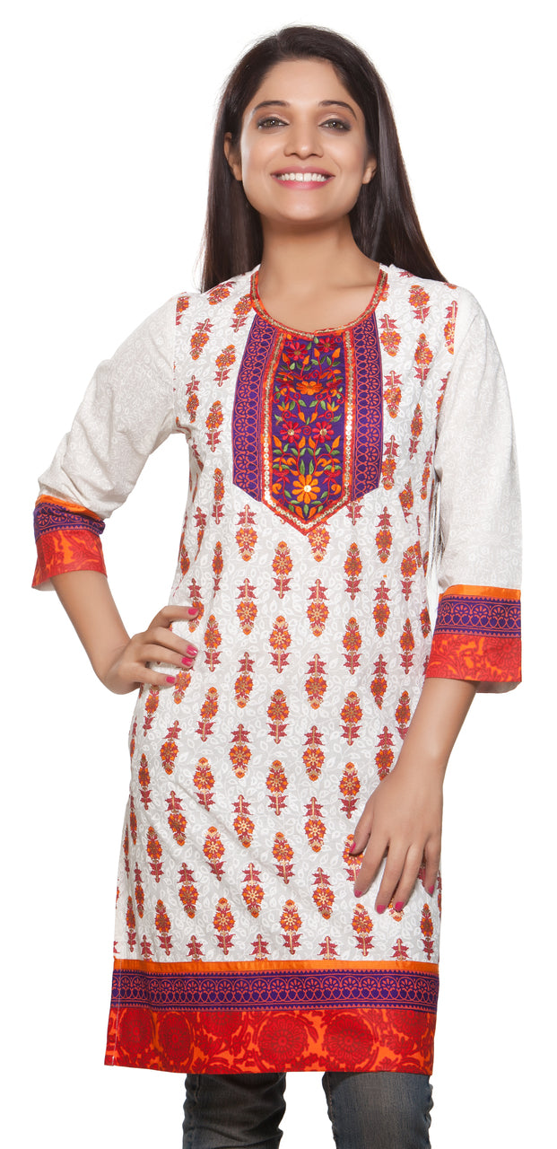 Rangmanch Women's Kurta Tunic - Floral Embroidered Neck Yoke ÌÎÌ_Ì´åÇÌÎÌ__ÌÎÌ_ÌÎ_ÌÎÌ_Ì´åÌÎÌ_ÌÎ_ÌÎÌ_Ì´å« Front