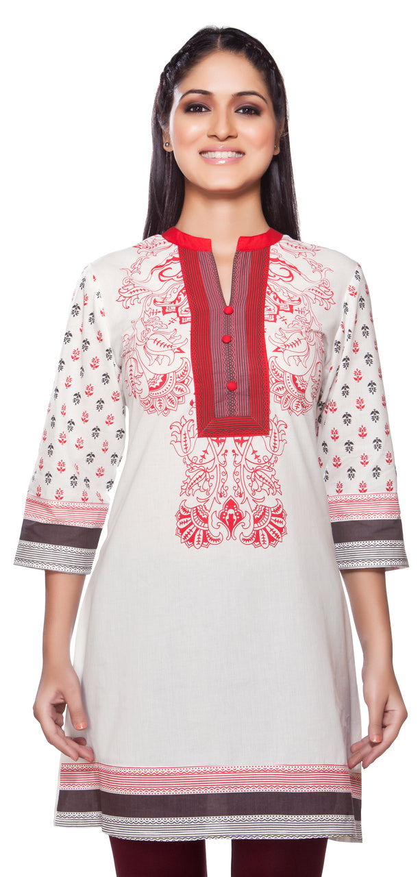 Rangmanch Women's Kurta Tunic- Printed Sleeves & Contrast Yoke ÌÎÌ_Ì´åÇÌÎÌ__ÌÎÌ_ÌÎ_ÌÎÌ_Ì´åÌÎÌ_ÌÎ_ÌÎÌ_Ì´å« Front