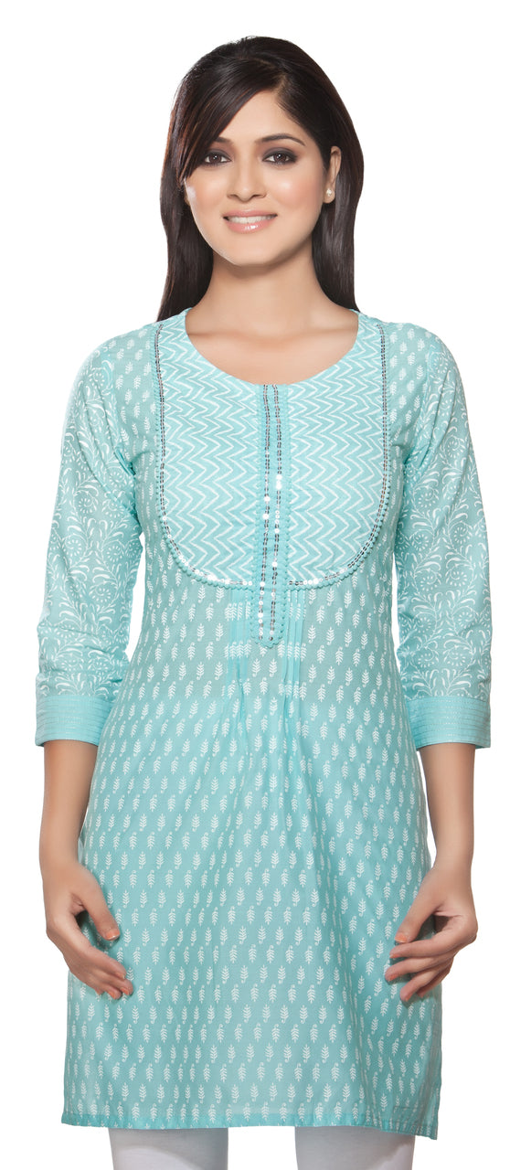 Rangmanch Women's Kurta Tunic - Sequinsed Neckline ÌÎÌ_Ì´åÇÌÎÌ__ÌÎÌ_ÌÎ_ÌÎÌ_Ì´åÌÎÌ_ÌÎ_ÌÎÌ_Ì´å« Blue Front