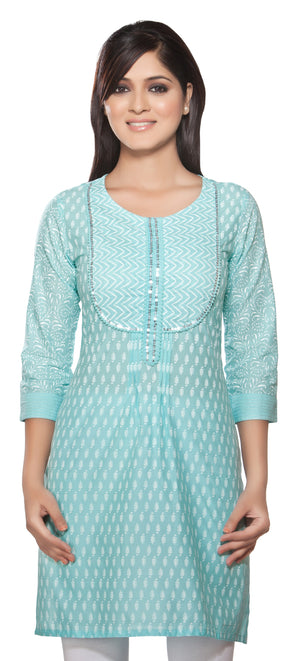 Rangmanch Women's Kurta Tunic - Sequinsed Neckline ÌÎÌ_Ì´åÇÌÎÌ__ÌÎÌ_ÌÎ_ÌÎÌ_Ì´åÌÎÌ_ÌÎ_ÌÎÌ_Ì´å« Blue Front
