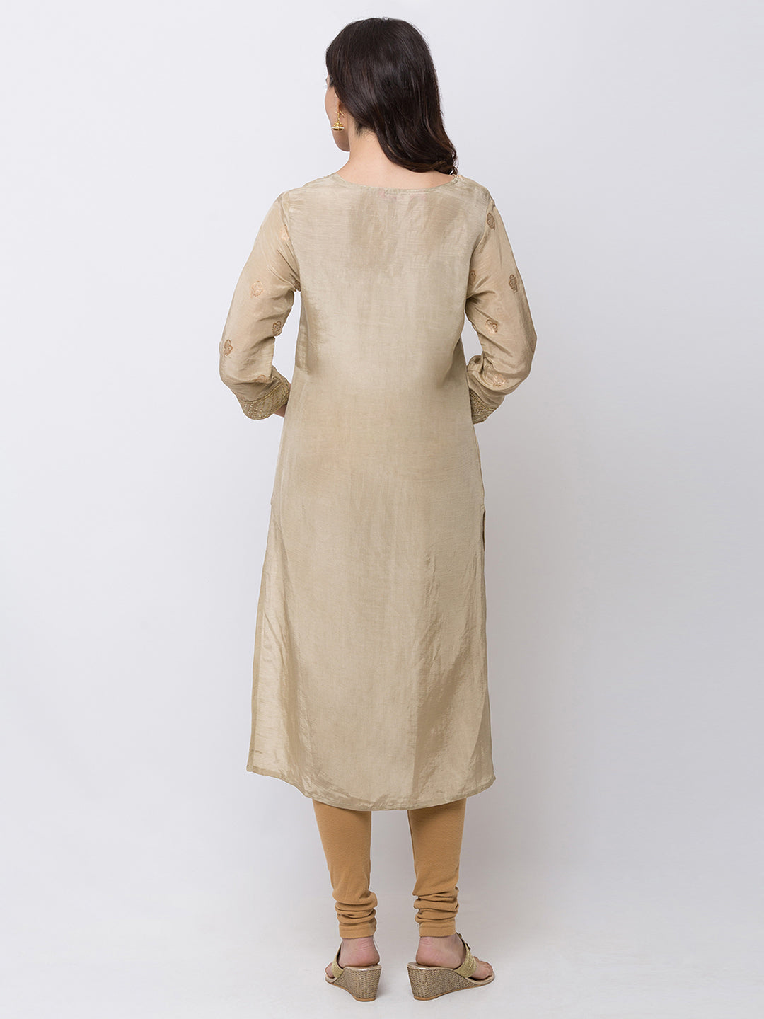 Ethnicity Long Beige Jacquard Kurta Tunic