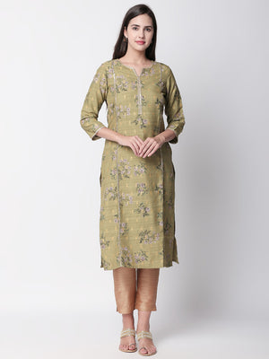 Ethnicity Artisan Olive Long Kurta Tunic with Floral Print