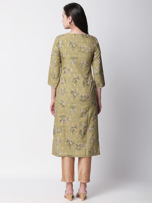 Ethnicity Artisan Olive Long Kurta Tunic with Floral Print
