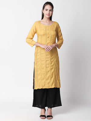 Ethnicity Handcrafted Mustard Lined Kurta Tunic with Button Placket