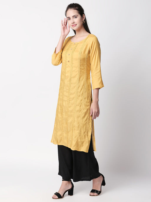 Ethnicity Handcrafted Mustard Lined Kurta Tunic with Button Placket