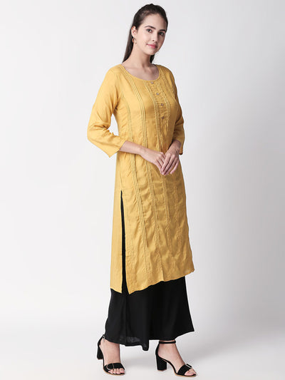 Ethnicity Handcrafted Mustard Lined Kurta Tunic with Button Placket