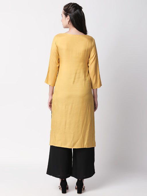 Ethnicity Handcrafted Mustard Lined Kurta Tunic with Button Placket