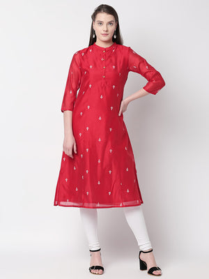 Ethnicity Vibrant Red Kurta Tunic with Button Down Placket