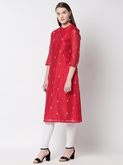 Ethnicity Vibrant Red Kurta Tunic with Button Down Placket