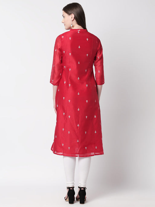 Ethnicity Vibrant Red Kurta Tunic with Button Down Placket
