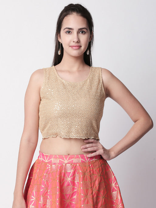 Ethnicity Textured Gold Crop Top with Merrowed Edge