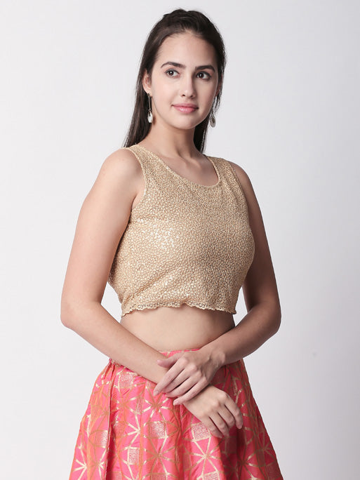 Ethnicity Textured Gold Crop Top with Merrowed Edge