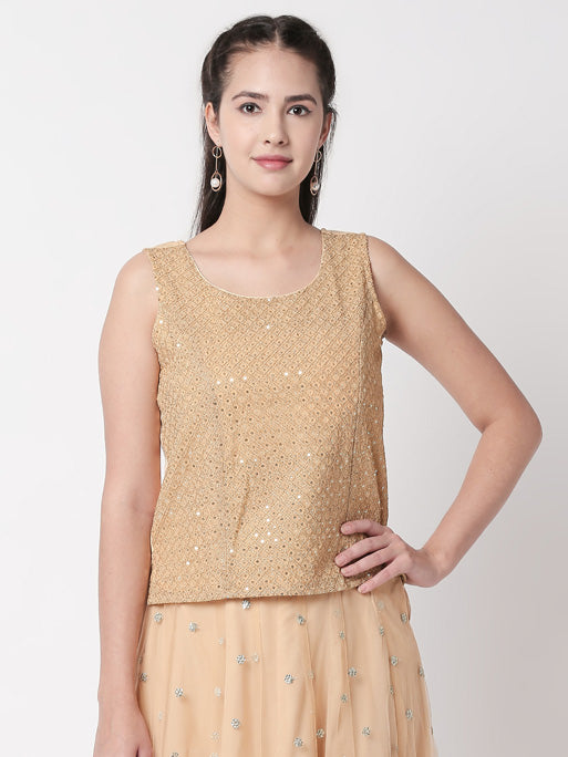Ethnicity Artisan Gold Sleeveless Mirrored Top