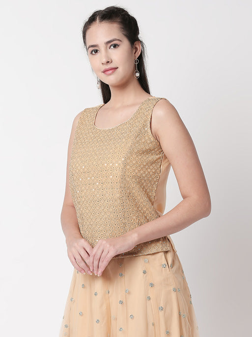 Ethnicity Artisan Gold Sleeveless Mirrored Top