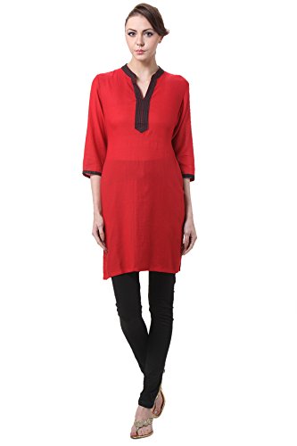 In-Sattva Women's Indian Solid Color Contrast Trim Kurta Tunic