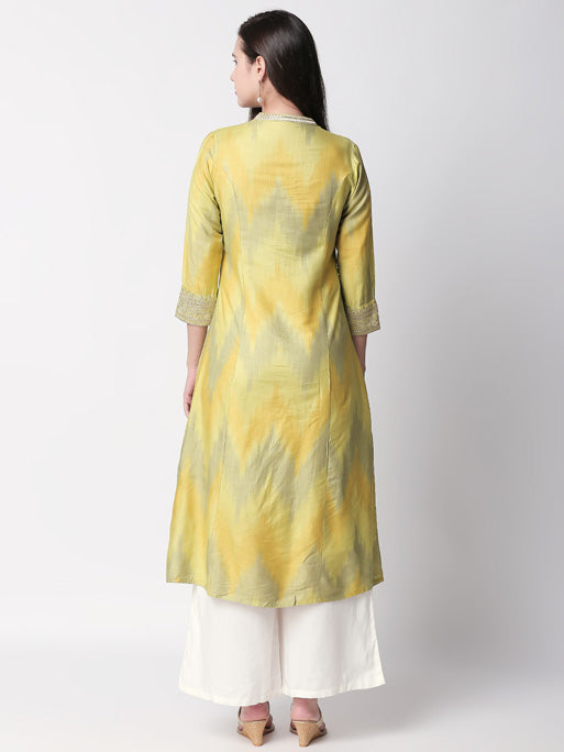 Ethnicity Handcrafted Yellow Watercolor Long Kurta Tunic