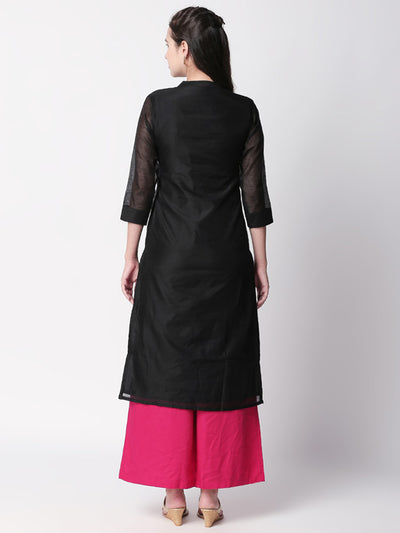 Ethnicity Handcrafted Black Long Kurta Tunic with Mandarin Collar