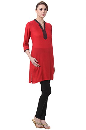 In-Sattva Women's Indian Solid Color Contrast Trim Kurta Tunic