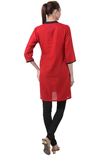 In-Sattva Women's Indian Solid Color Contrast Trim Kurta Tunic