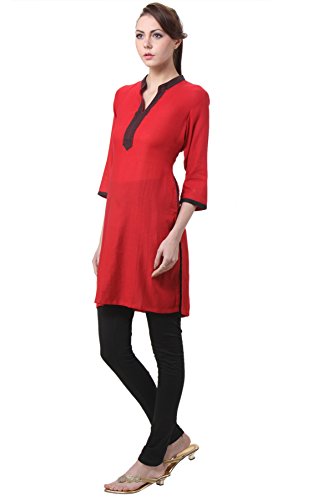 In-Sattva Women's Indian Solid Color Contrast Trim Kurta Tunic