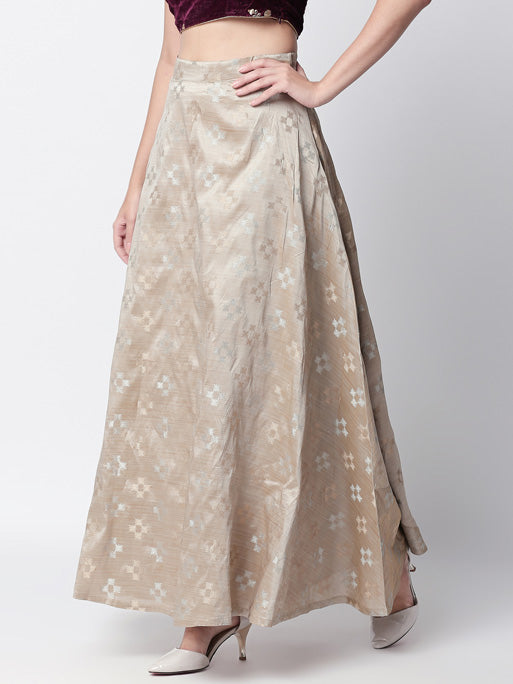 Ethnicity Handcrafted Gray and Beige Lehenga Skirt with Metallic Details