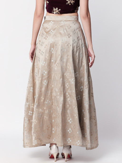 Ethnicity Handcrafted Gray and Beige Lehenga Skirt with Metallic Details