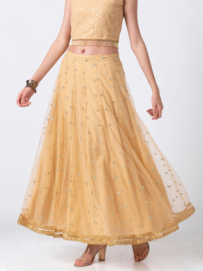 Ethnicity Elegant Gold Lehenga Skirt with Metallic Embroidery