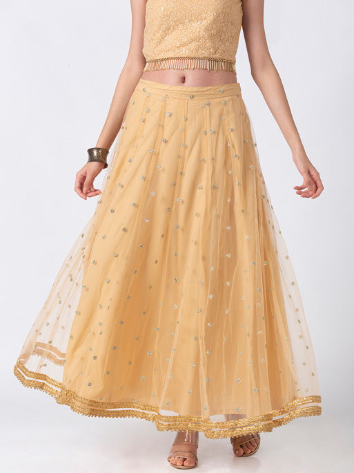 Ethnicity Elegant Gold Lehenga Skirt with Metallic Embroidery