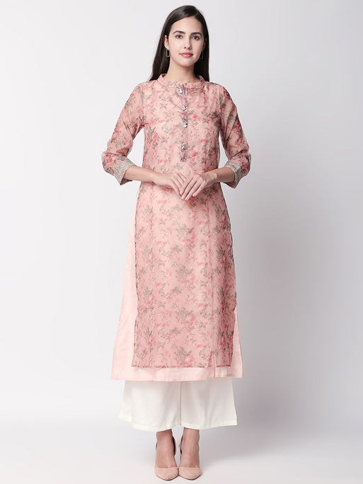 Ethnicity Floral Blush Pink Kurta Tunic with Button Down Placket
