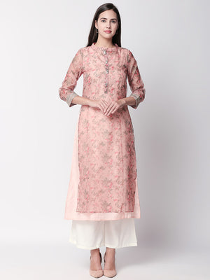 Ethnicity Floral Blush Pink Kurta Tunic with Button Down Placket