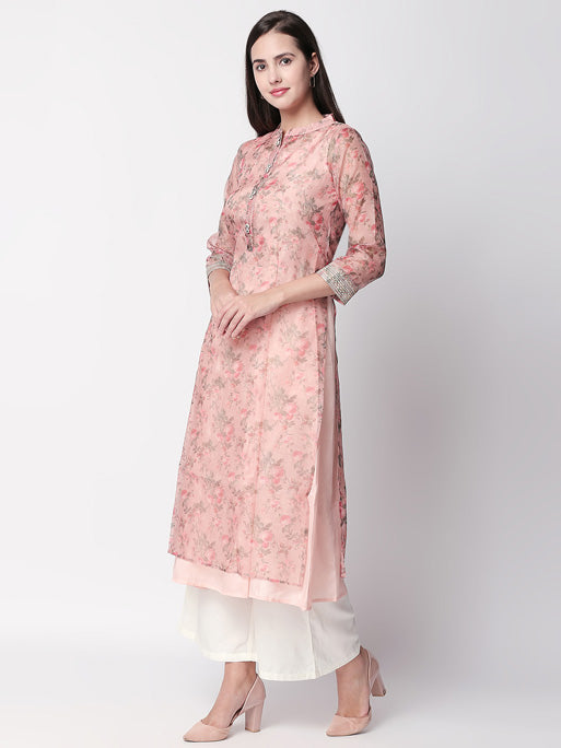 Ethnicity Floral Blush Pink Kurta Tunic with Button Down Placket