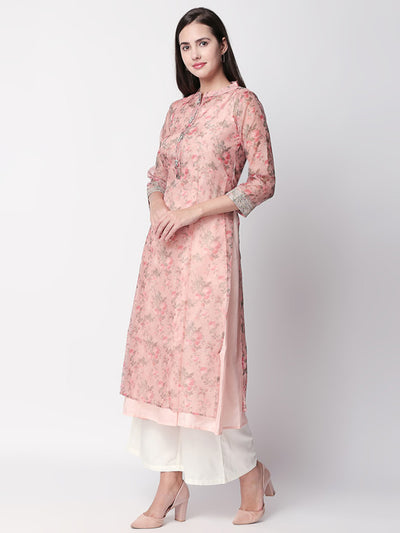 Ethnicity Floral Blush Pink Kurta Tunic with Button Down Placket