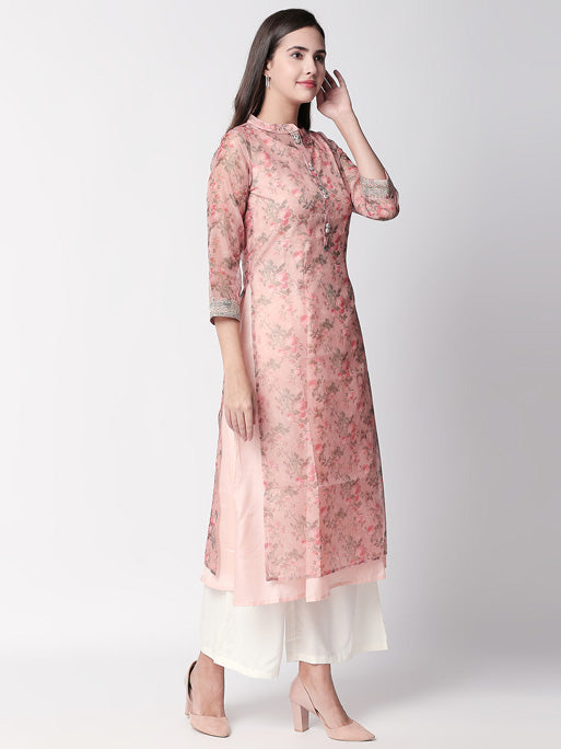 Ethnicity Floral Blush Pink Kurta Tunic with Button Down Placket