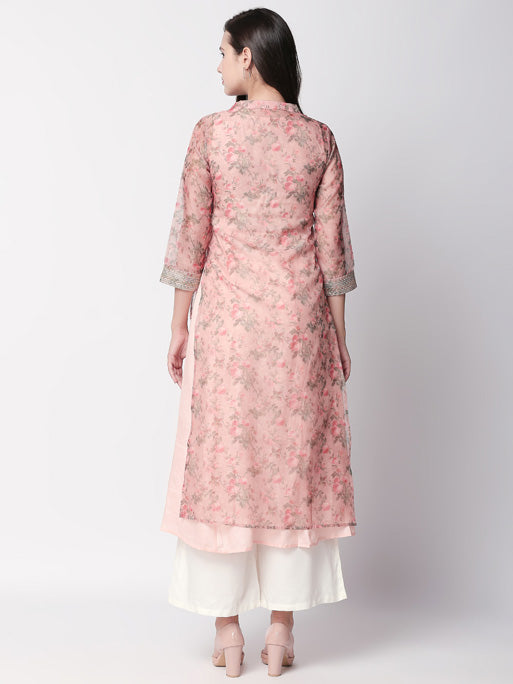 Ethnicity Floral Blush Pink Kurta Tunic with Button Down Placket
