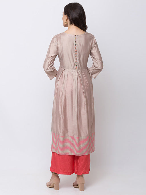 Ethnicity Women Pink and Grey 3-Piece Ensemble Salwar Kurta Dupatta Set